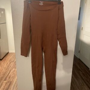 Charlotte Russe Brown Long-Sleeved Jumpsuit